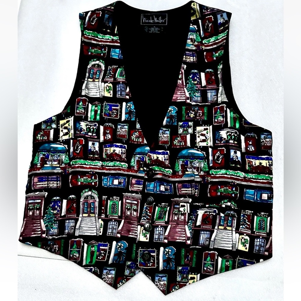 Vintage Nicole Miller Nutcracker Christmas Silk Vest MED 1993 EXCELLENT